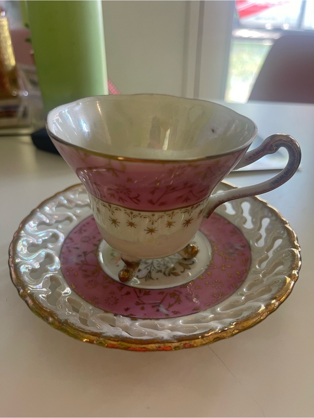 Vintage Pink and Gold Porcelain Teacup & Saucer Set
